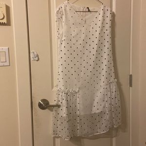 White sheer sleeveless polka dots dress with bow tie on shoulders